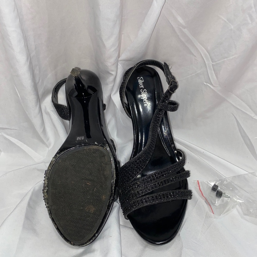 Silver slipper black high heal size 8.5 M